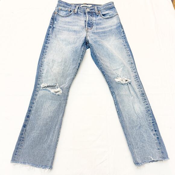 Levi’s Wedgie Straight Button Fly Denim Jeans Ripped Raw Hem Size 25 - Picture 2 of 9